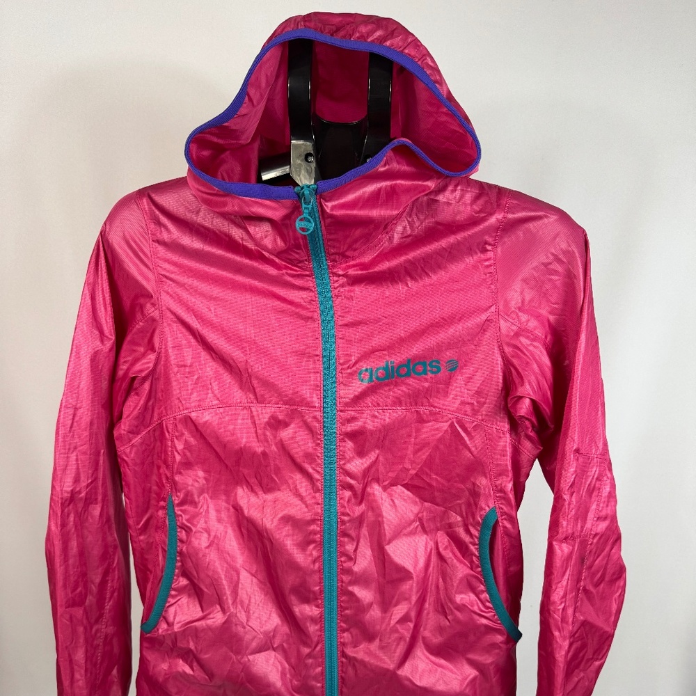 Adidas Neo Label Windbreaker Jacket Pink Teal Rare Japanese Release Womens Med